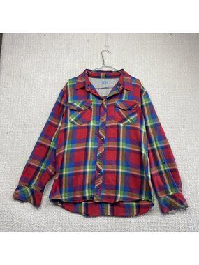 Vintage Le 31 Western Multicolor Flannel Plaid Shirt Button Snap Size XL Cowboy